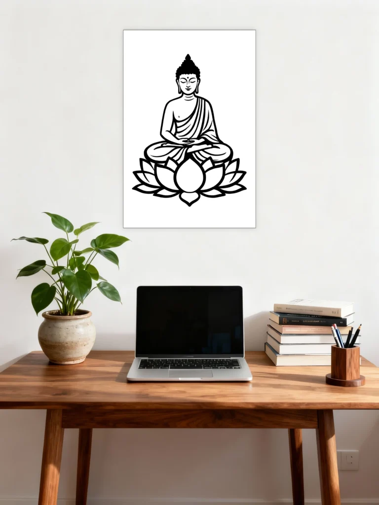 Minimal Lotus Buddha Line Art Poster