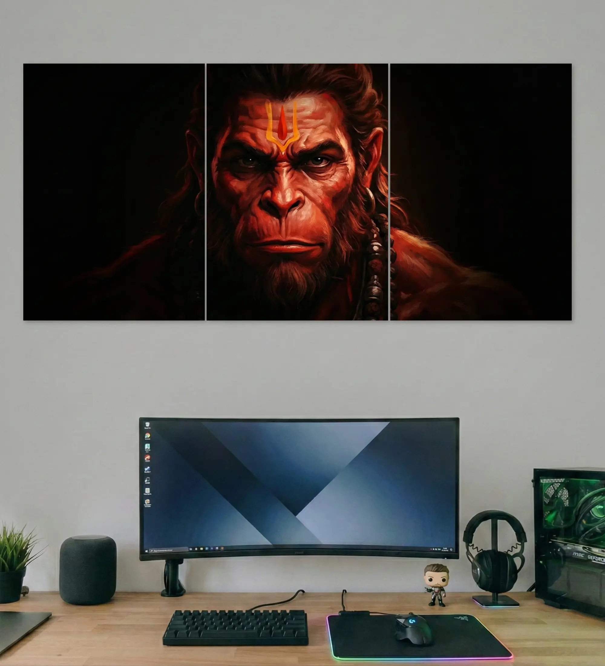 hanuman gaze strength split poster in study room with curved monitor hanuman gaze strength split poster in study room with curved monitor