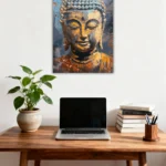 modern-home-office-buddha-wall-art-desk-setup