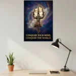 Conquer Your Mind Poster – Cosmic Trishul Motivation Wall Art