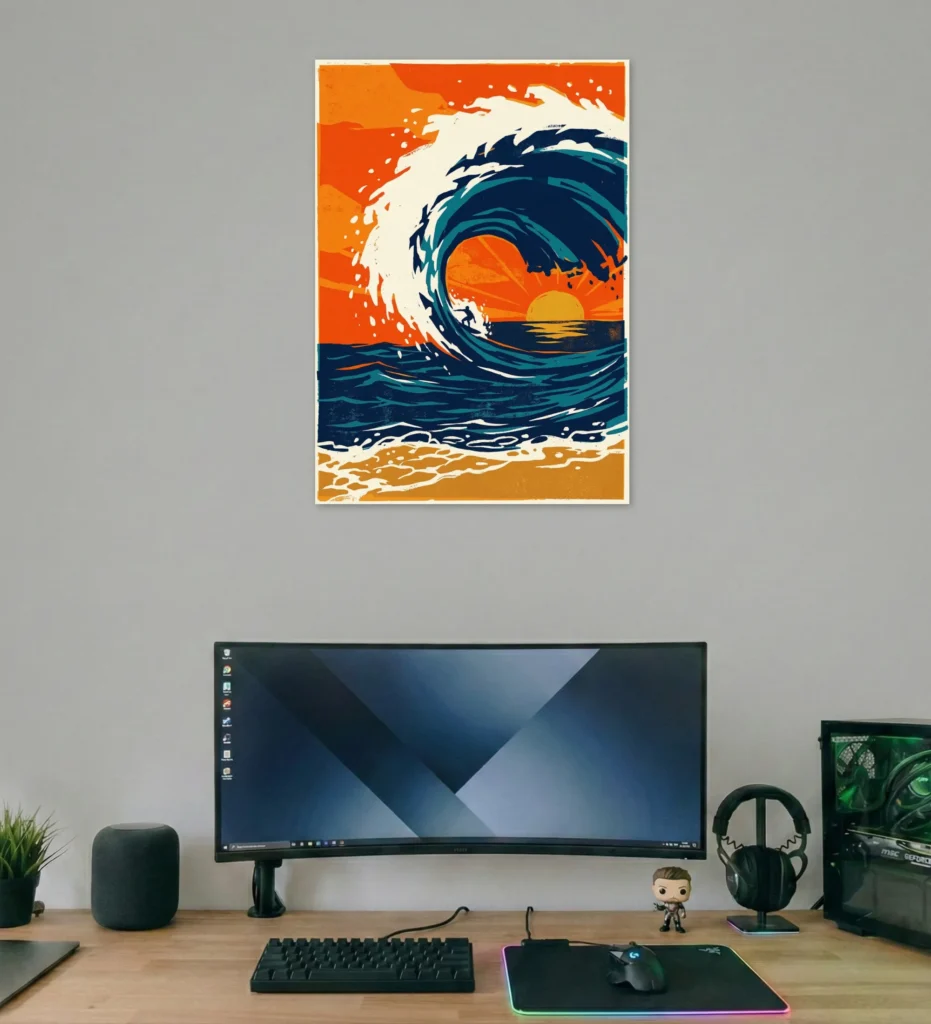 Sunset Wave Ocean Art Poster